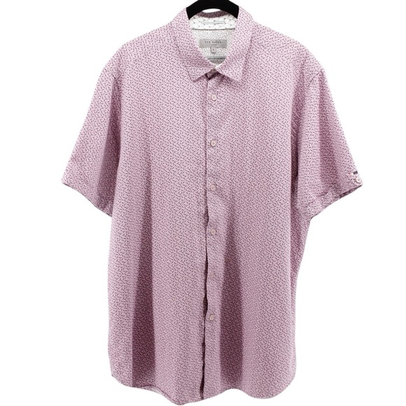 Ted Baker Purple Leaf Print Casual Button Down Shirt Country Club Summer Size S - Picture 2 of 9